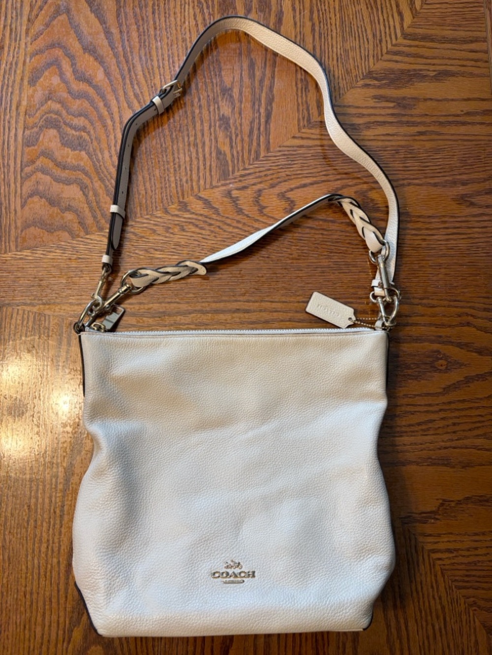 Coach Cream Leather Shoulder Bag with Gold Hardware